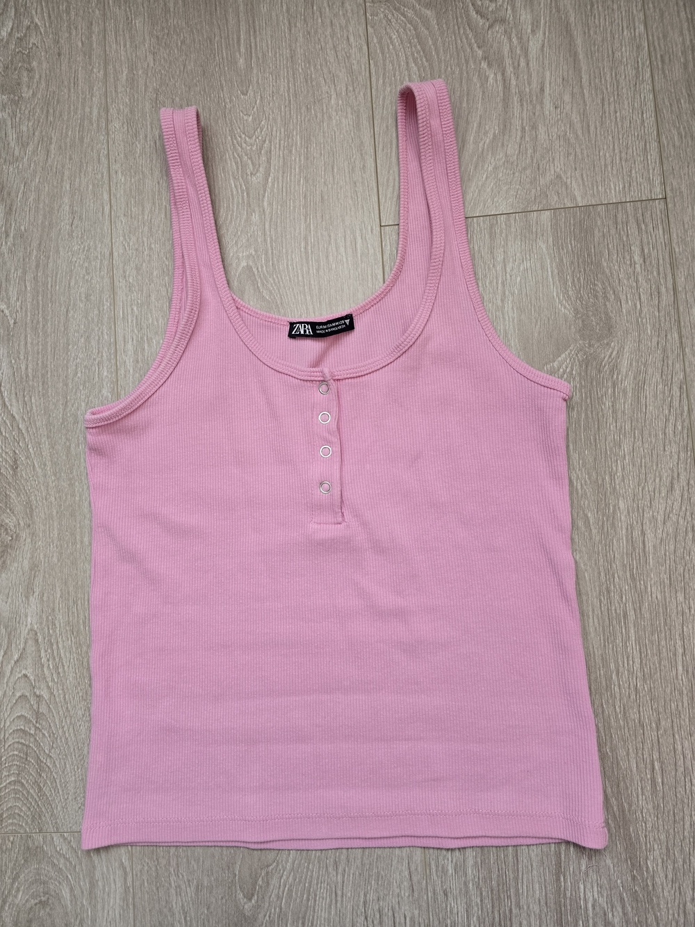 Zara Light Pink Ribbed Henley Tank Size M Cotton Casual
